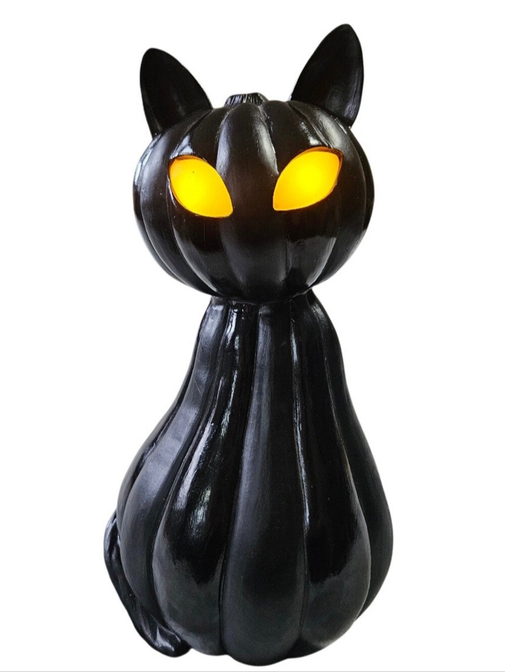 Black Cat Pumpkin Halloween Light Up Eyes Figurine Spooky Goth Decor Fall Witchy